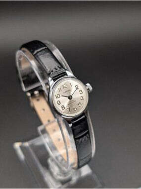 Vintage Cardinal Silver-Tone Mechanical Ladies Watch, Dainty Case New Strap